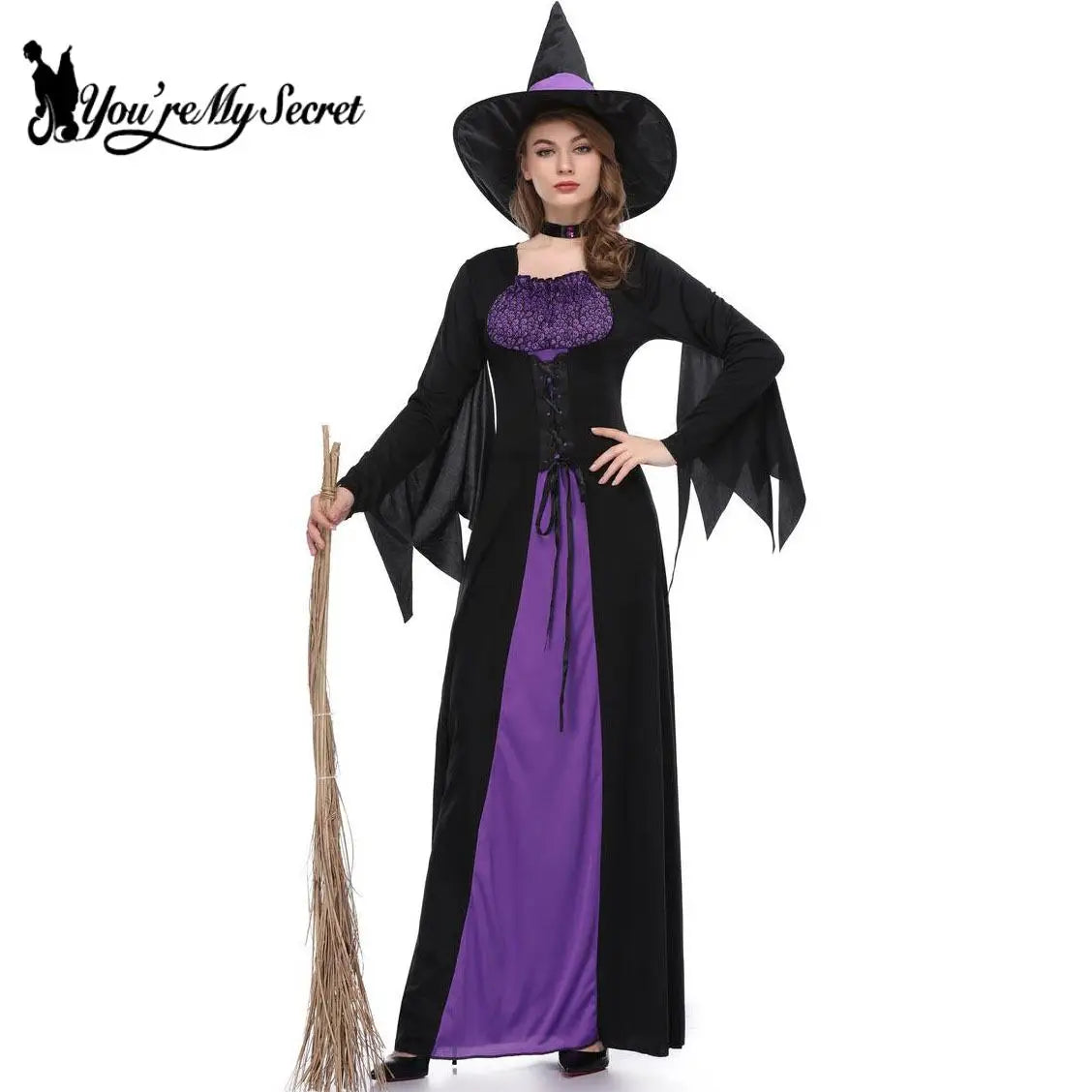 [You're My Secret] Halloween Witch Costumes for Women Adult Fantasy Vampire Witch Dress Up Carnival Performance Cosplay Dress - Seprincess