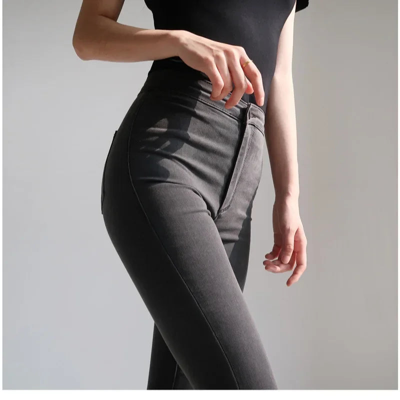 Spring Autumn New High-waisted Slimming Stretch Jeans Women's Petite Black Slim Fit Tightening Leggings Fashionable Casual Wear