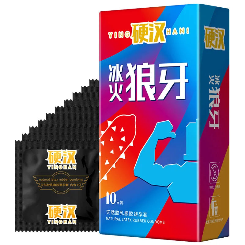 10Pcs Ice and Fire Particle Condom Delay for Men Lubrication Contraception Sensitive Penis Sleeve Adult Products Sex Toys - Seprincess