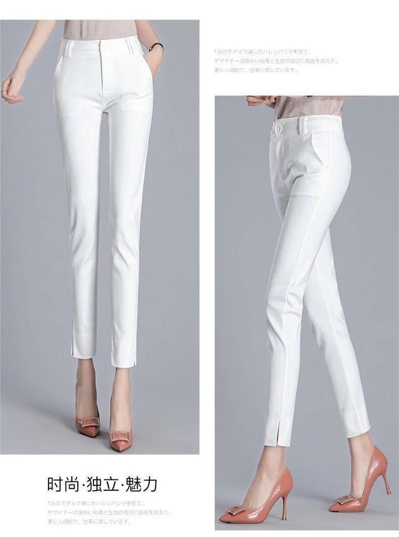 White Pants 2024 New Spring Summer High Waist Slim Stretch Pencil Pants Office Ladies Elegant Suit Pants Women Straight Trousers