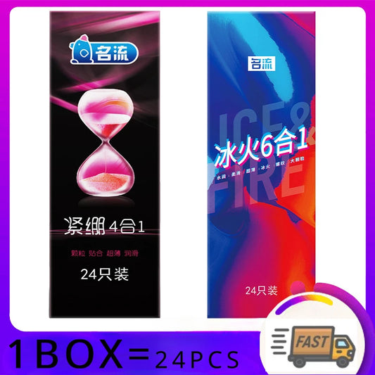 24Pcs Passion Condoms Ice Fire Feeling Penis Sleeves Ultrathin Lasting Condom Contraception Erotic Goods for Couple Sexshop - Seprincess