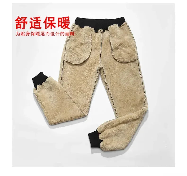 Track Pants Elastic Waist Sport Casual Trousers Fitness Clothing Black Grey Cashmere Sweatpants Lamb Wool Plus Size Men Joggers