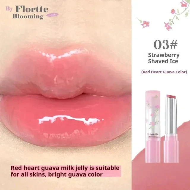 FLORTTE Lipstick Blooming Lovely Series Mirror Water Lip Glaze  Not Easy to Stick Cup Solid Lip Balm Cute Girls Makeup