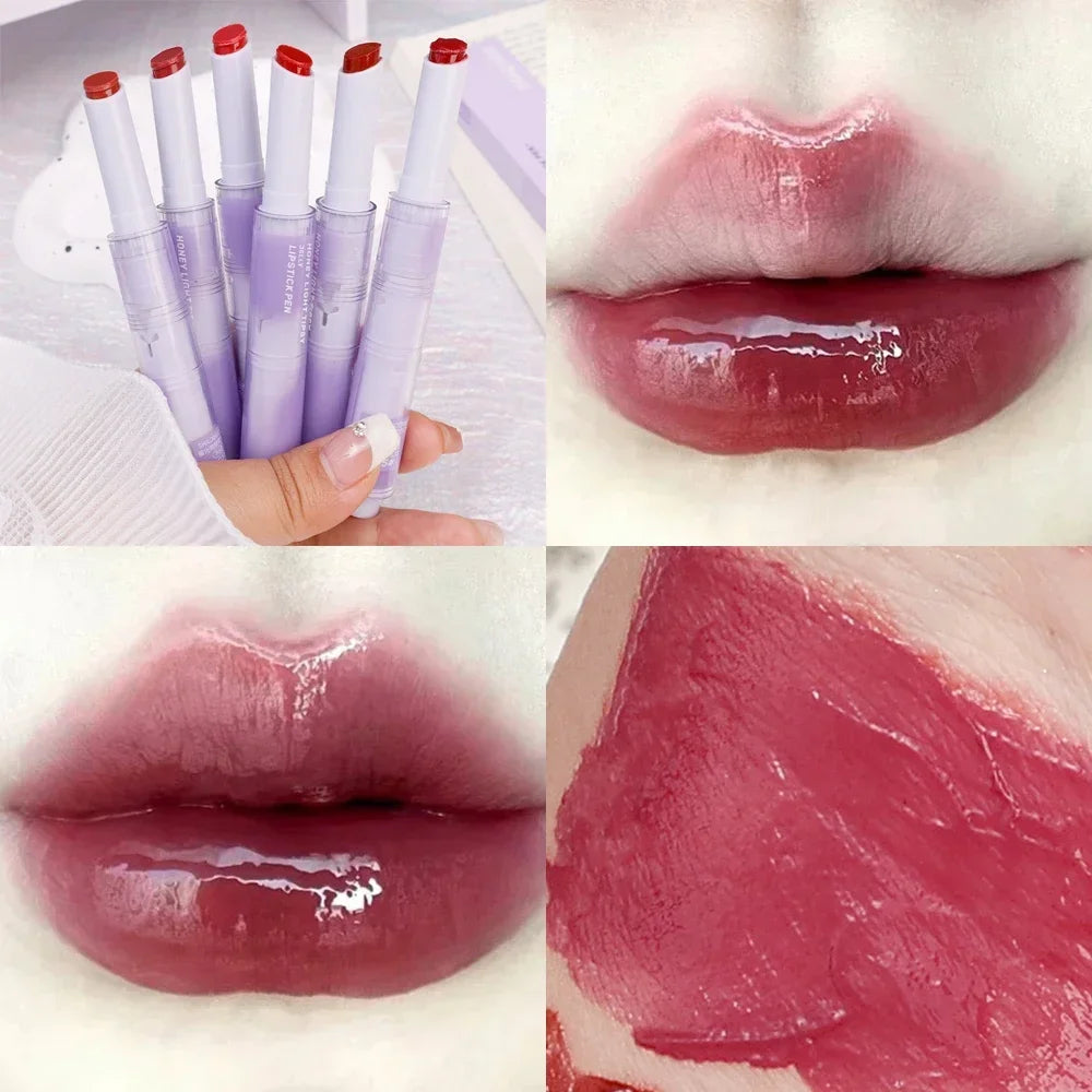 Jelly Pink Lipsticks Pen Moisturizing Lasting Mirror Water Light Solid Lip Gloss Glass Clear Lip Glaze Makeup Korean Cosmetics