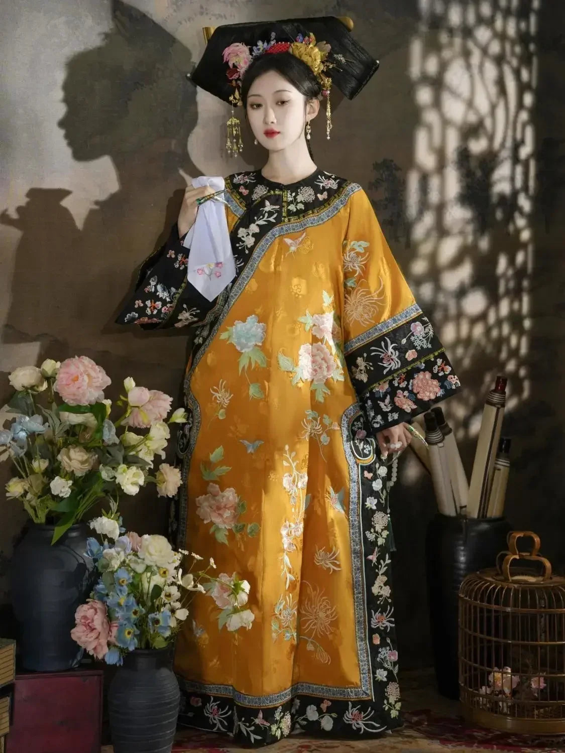 4 Colors Autumn Late Qing Dynasty Clothing Qipao Chinese Traditional Dress for Women Hanfu Exquisite Embroidered Long Cheongsam - Seprincess