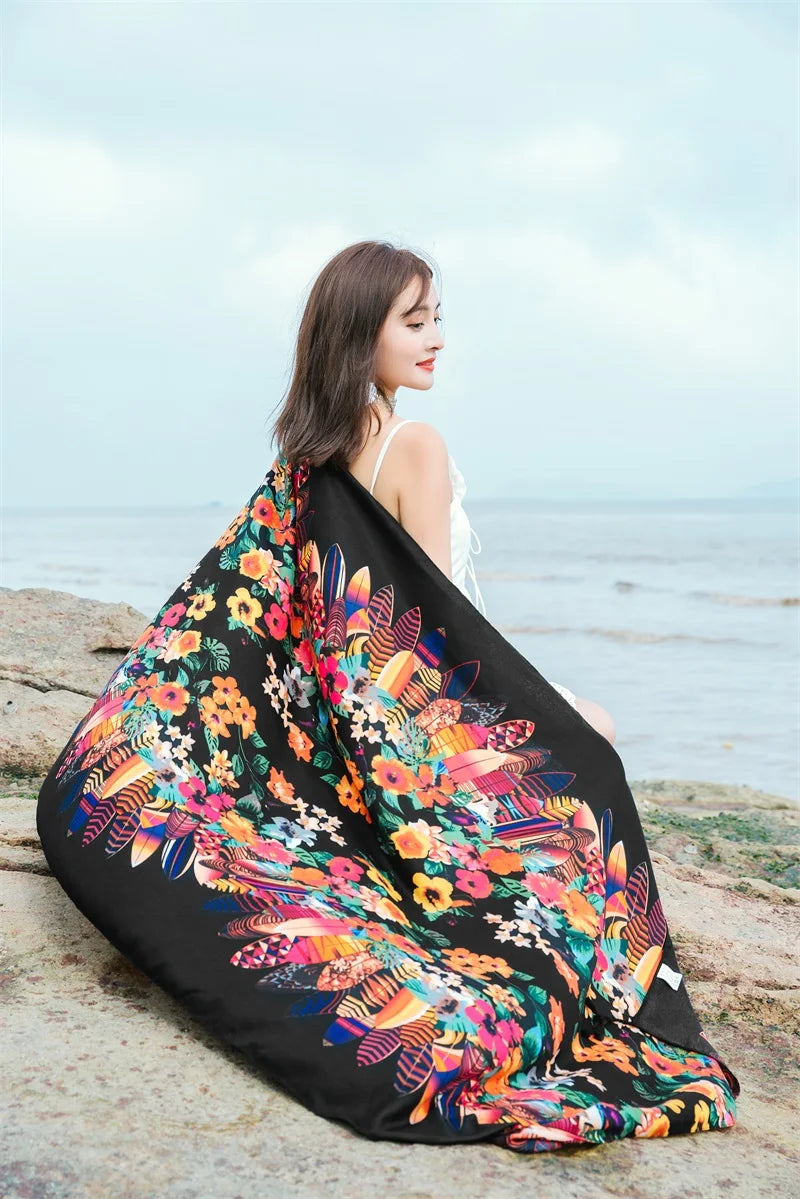 90x185cm  Printing Process Twill Summer Suncare Beach Dress Bikini Sarong Wrap Scarf Women Brazilian Swimsuit Bathing Cover-ups