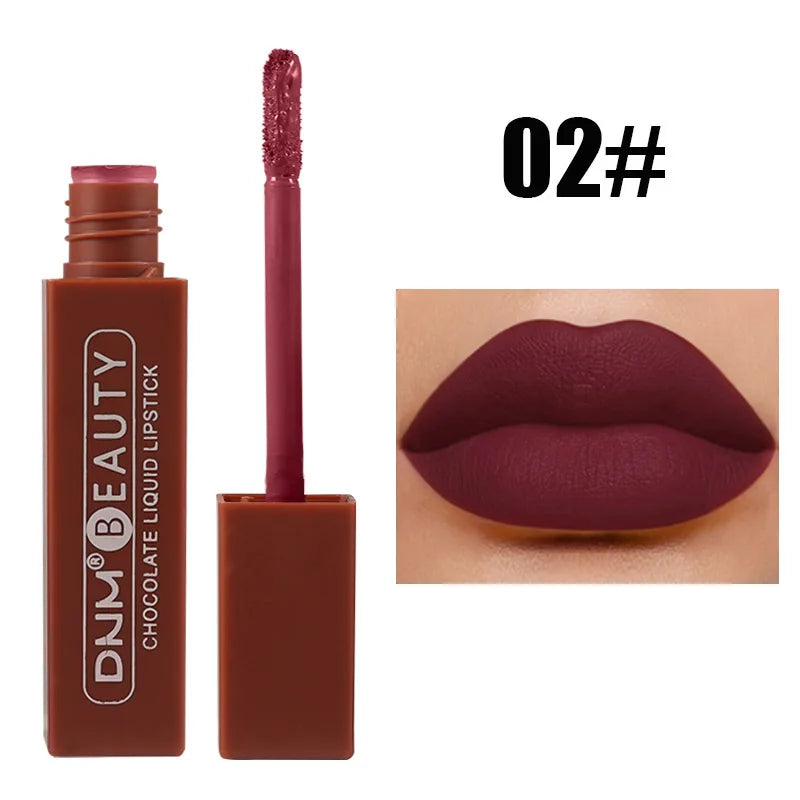 DNM Chocolate Matte Lip Gloss Color Moisture Velvet Lip Tint Lasting Non Stain Lipstick Moisturizing Cosmetics Makeup For Women