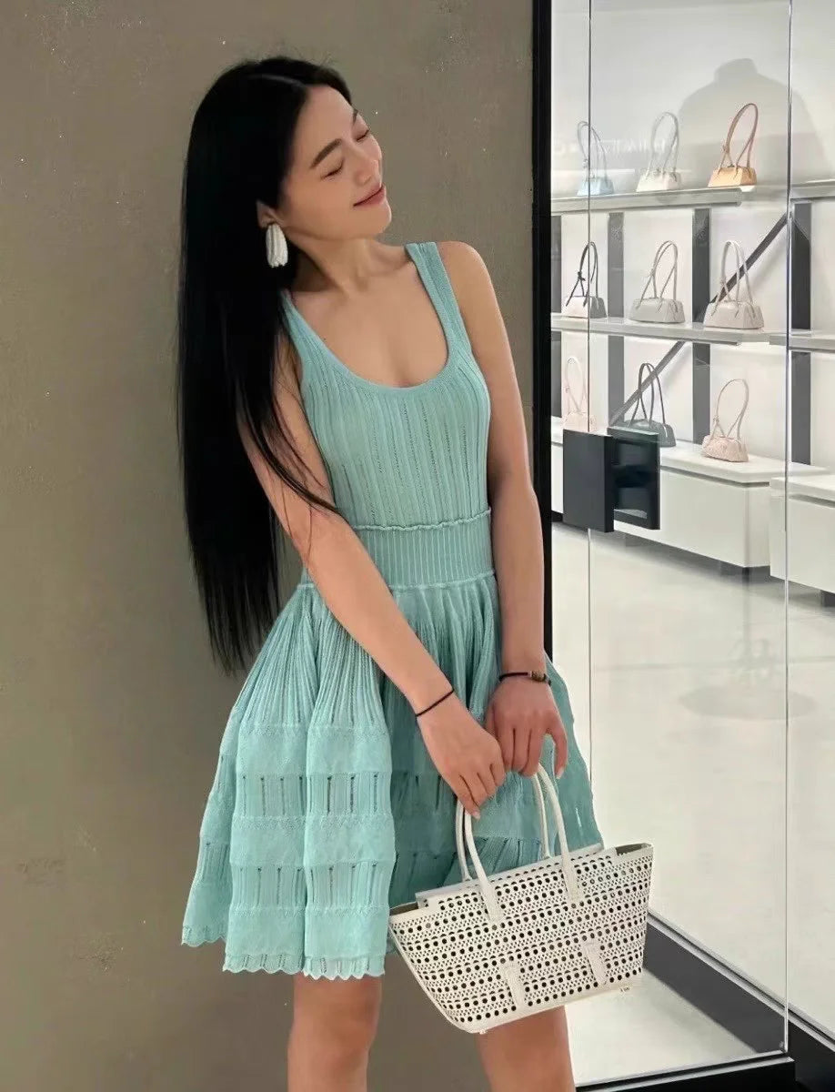 High-end New Short Dress Women's Summer French Style Exquisite Design Sense Niche Sleeveless Vest Stitching Dress 2024 - Seprincess