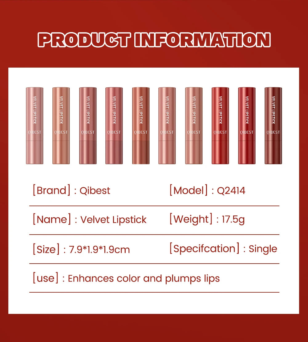 QIBEST Nude Lipstick Matte Lip Gloss High Pigment Makeup Classic Sexy Lipgloss Non-Stick Cup Long Lasting Red Lip Tint Cosmetics - Seprincess