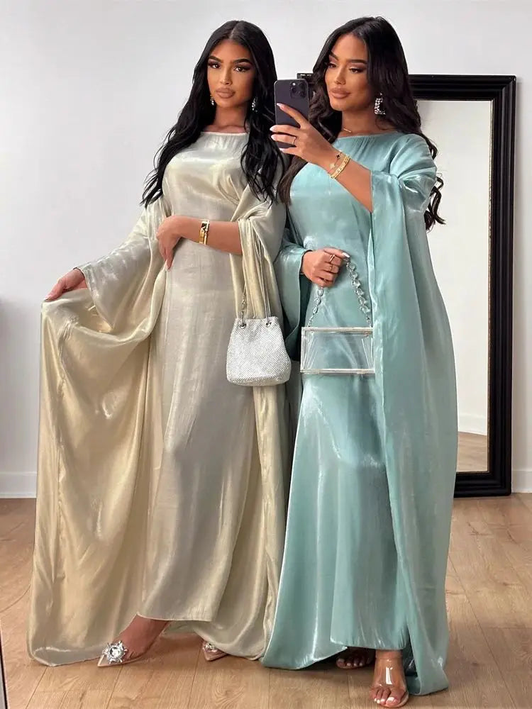 Summer Butterfly Batwing Satin Shiny Abaya Dubai Luxury 2024 Islam Muslim Maxi Kaftan Dress Kebaya Abayas For Women Vestidos - Seprincess