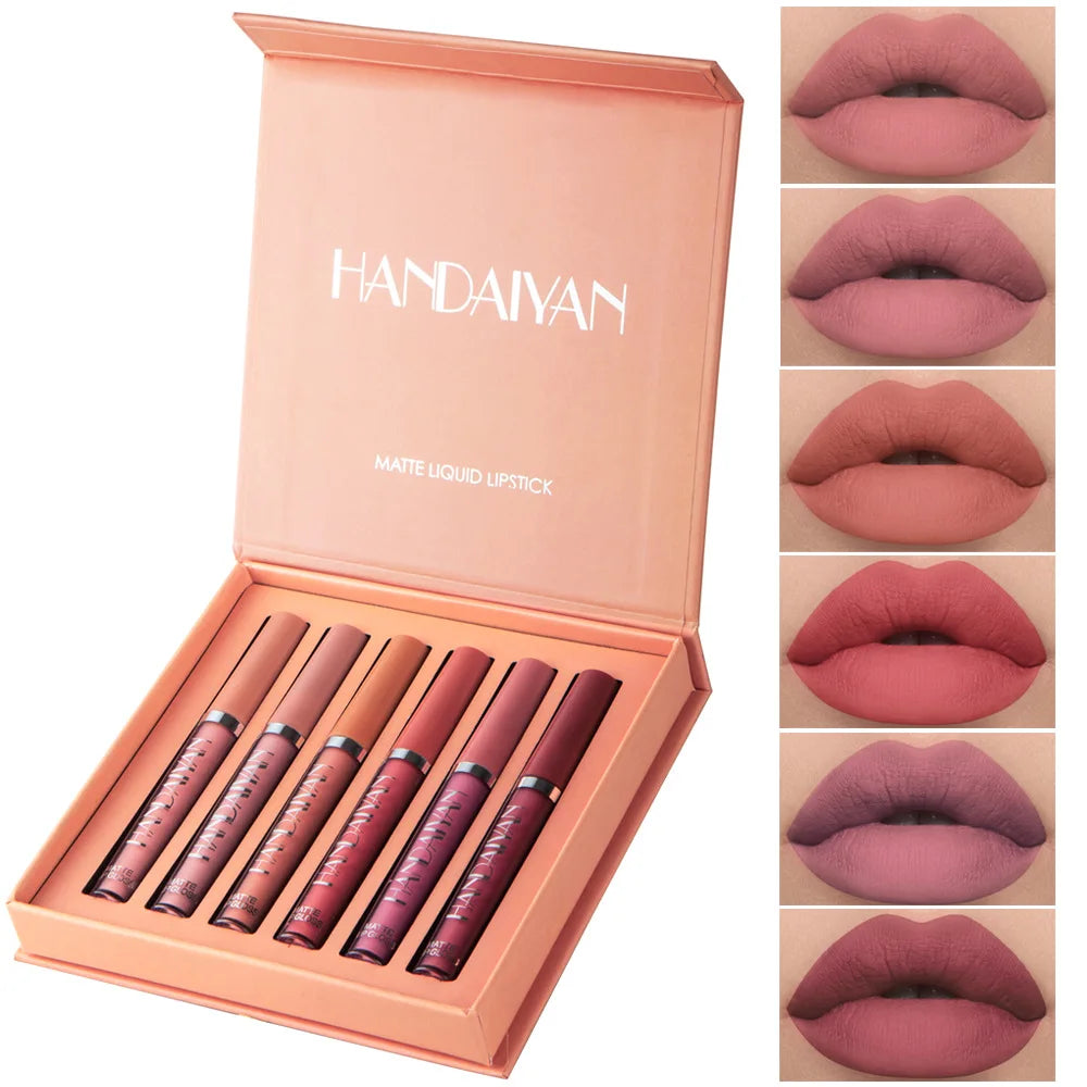 HANDAIYAN 6Pcs Liquid Velvet Matte Lip Gloss Red Lipstick Nude Makeup Women Long Lasting Waterproof Beauty Cosmetics - Seprincess