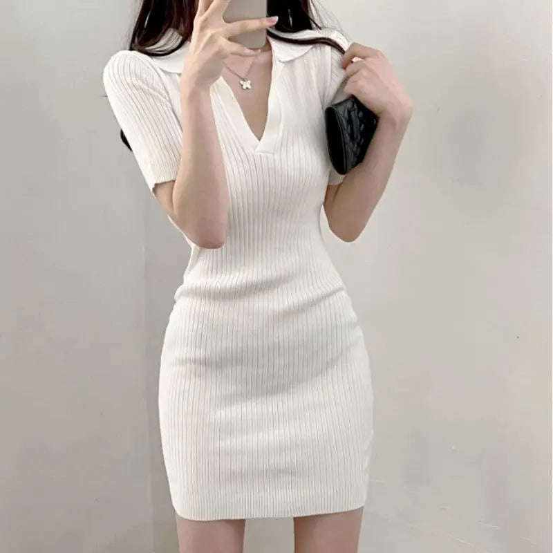 Summer Short Sleeve Dress Women Slim Knitting Female Clothes Streetwear Vacation Casual Soft Sweet Sexy Korea Fashion Dress 2024 - Seprincess