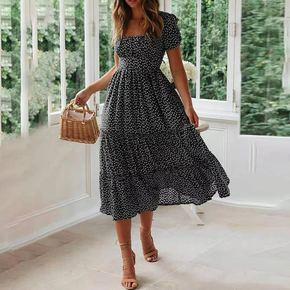 Beach Floral Dress for Women Clothing 2024 Summer Vacation Casual Short Sleeve Slim Fit Long Dress Female Sexy Bohemian Dress - Seprincess