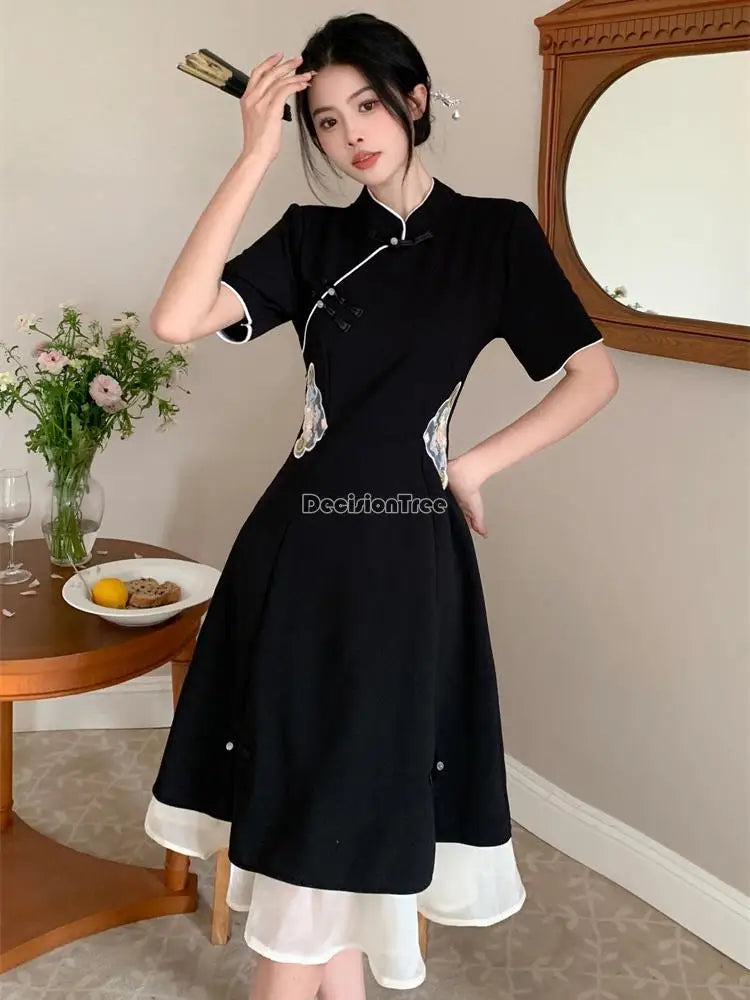 2024 chinese improved hanfu cheongsam dress women a line qipao new fashion style short sleeve casual daily lady cheongsam dress - Seprincess