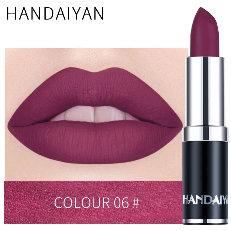 Handaiyan Sexy Nude Red Brown Purple Lipgloss Matte Lip Gloss Velvety Lipstick Matte Waterproof Makeup Long Lasting Cosmetic - Seprincess