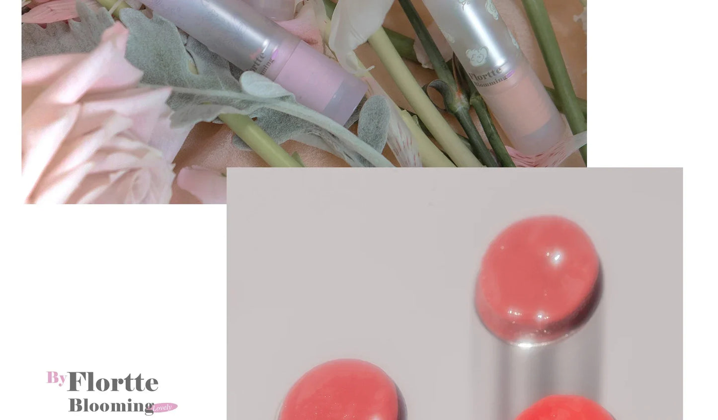 FLORTTE Lipstick Blooming Lovely Series Mirror Water Lip Glaze  Not Easy to Stick Cup Solid Lip Balm Cute Girls Makeup