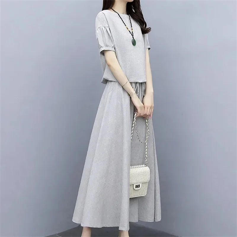 Cotton Linen Skirt Two-Piece Women's Summer 2024 New Set Slim Skirts Sleeve Suit Skirts Fashion 2PCS Temperament Female Outfit - Seprincess