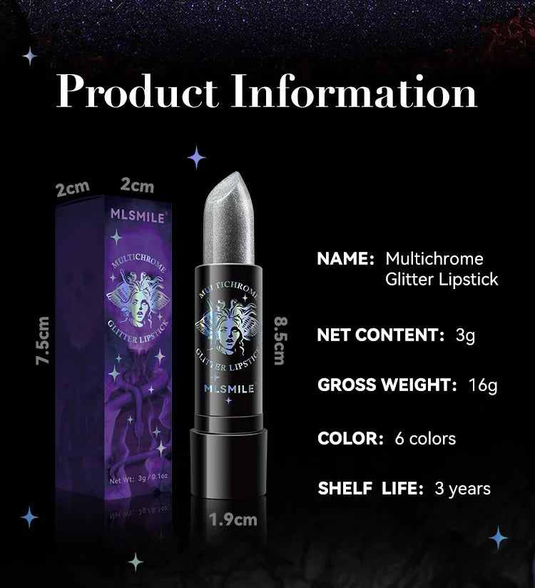 6Colors Glitter Lipstick Waterproof Long Lasting Diamond Pearlescent Metallic Lipstick Black Lipgloss Women Lips Makeup Cosmetic - Seprincess