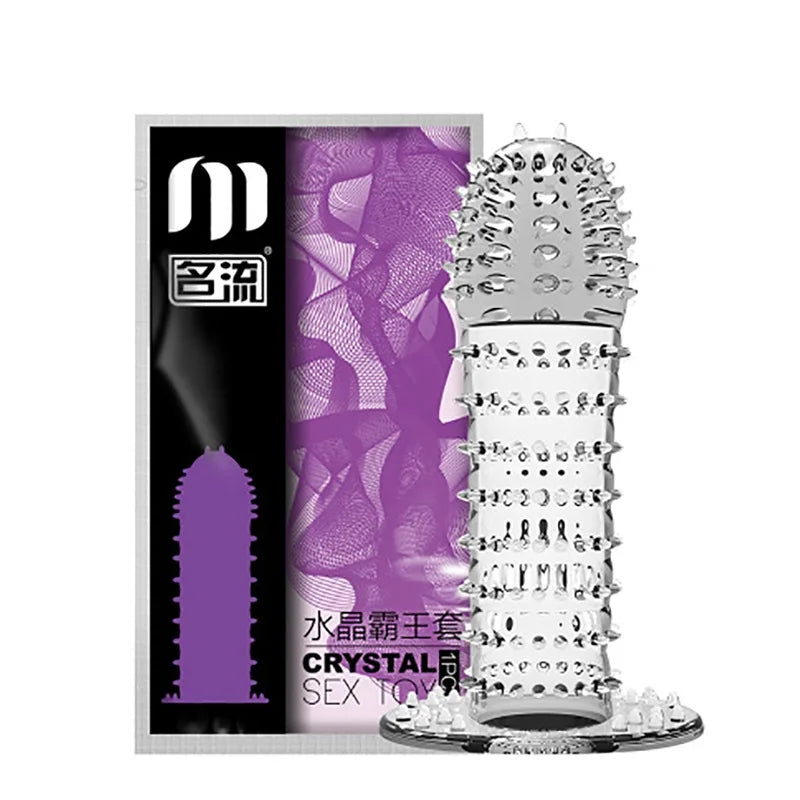 Reusable Condom with Spikes Dotted Ribbed Extension Penis Sleeve Male Enlargement Time Delay Spike Clit Passionate Condoms Men - Seprincess