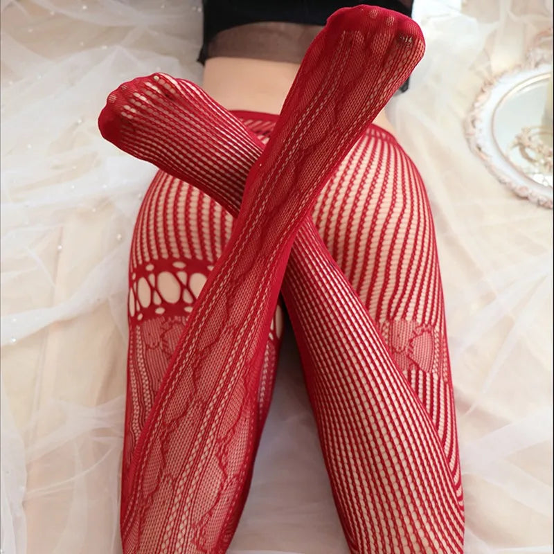 Tight perspective vertical and horizontal pantyhose with hollow and sexy design Halloween costume lady fancy underwear Sex shop - Seprincess