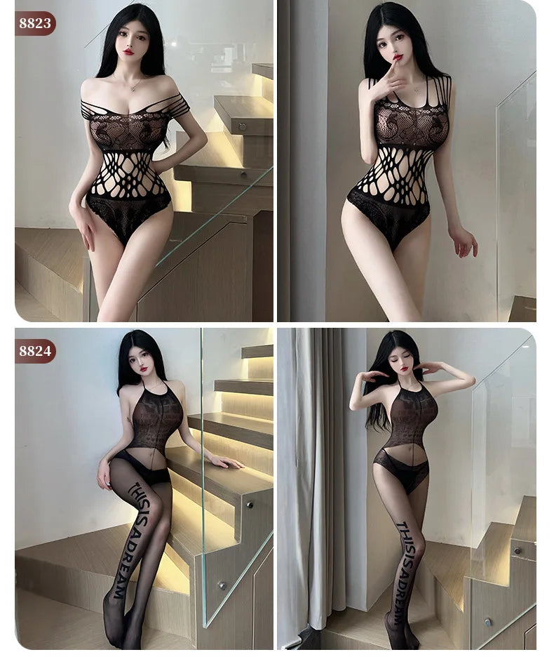 Sexy Erotic Lingerie For Women Porn Fishnet Mesh Bodysuit Female Perspective Sex Crotchless Hollow Stretch Teddy Bodystockings