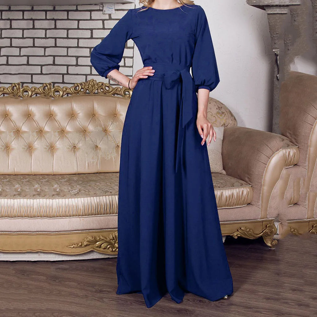 2024 New Vintage Bandage Maxi Dress Women Lantern Sleeve Long Party Dresses Autumn Elegant Luxury Guest Wedding Evening Vestidos - Seprincess