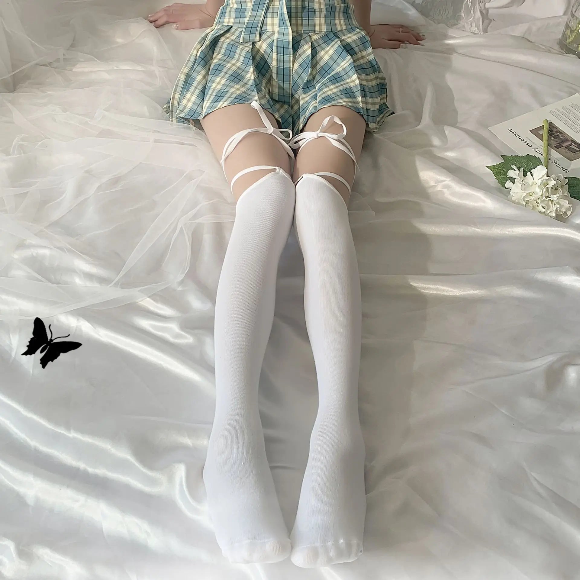 Long stockings Bow tie JK campus style Lolita Lingerie Long socks women's panties light with stockings and thongs Bandelettes - Seprincess