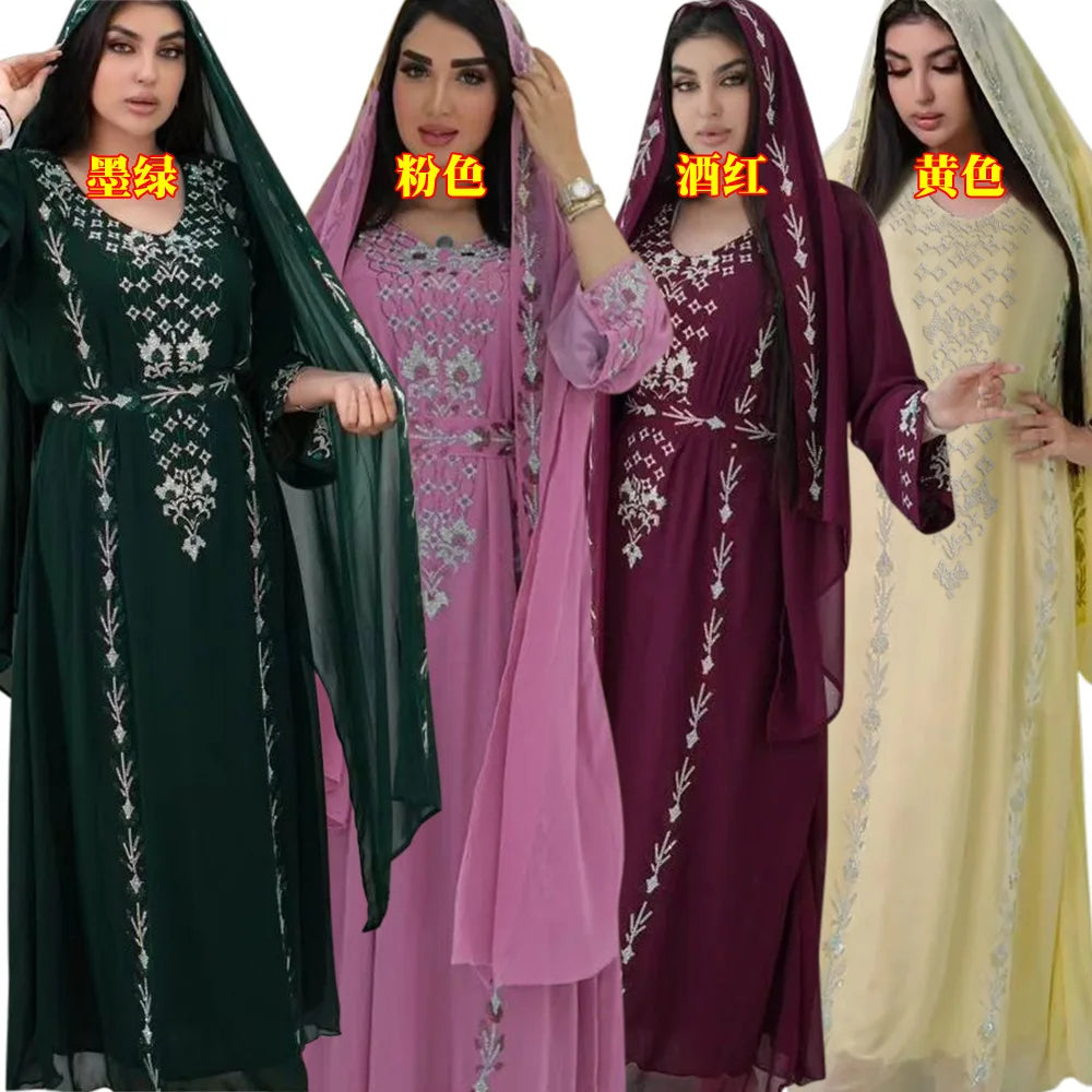 Elegant Middle East Muslim Hijab Abaya Dress for Women Eid Arabic Party Islamic Turkey Dresses Moroccan Caftan Robe - Seprincess