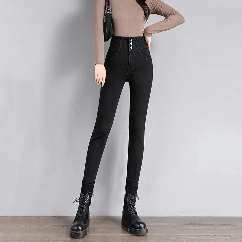 High-Waisted Jeans Women's New Slimming Stretchy Black Cropped Pants Tightening Your Silhouette Smoothing Out Your Waistline