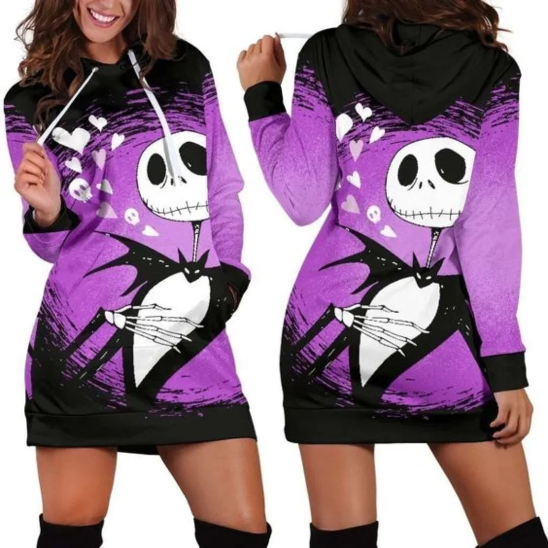 Jack Skellington Hoodie Dress Sweater Fashion Disney Dress Sweatshirt Dress 3d Allover Printed Hoodie for Women - Seprincess