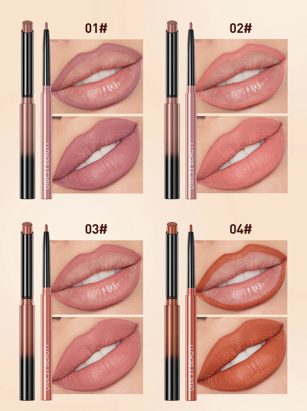 QIBEST 2pcs Matte Lipstick Lipliner Pen Makeup Set Nude Lip Liner Pencil Long Lasting Lipstick Pen Contour Waterproof Lip Stain - Seprincess