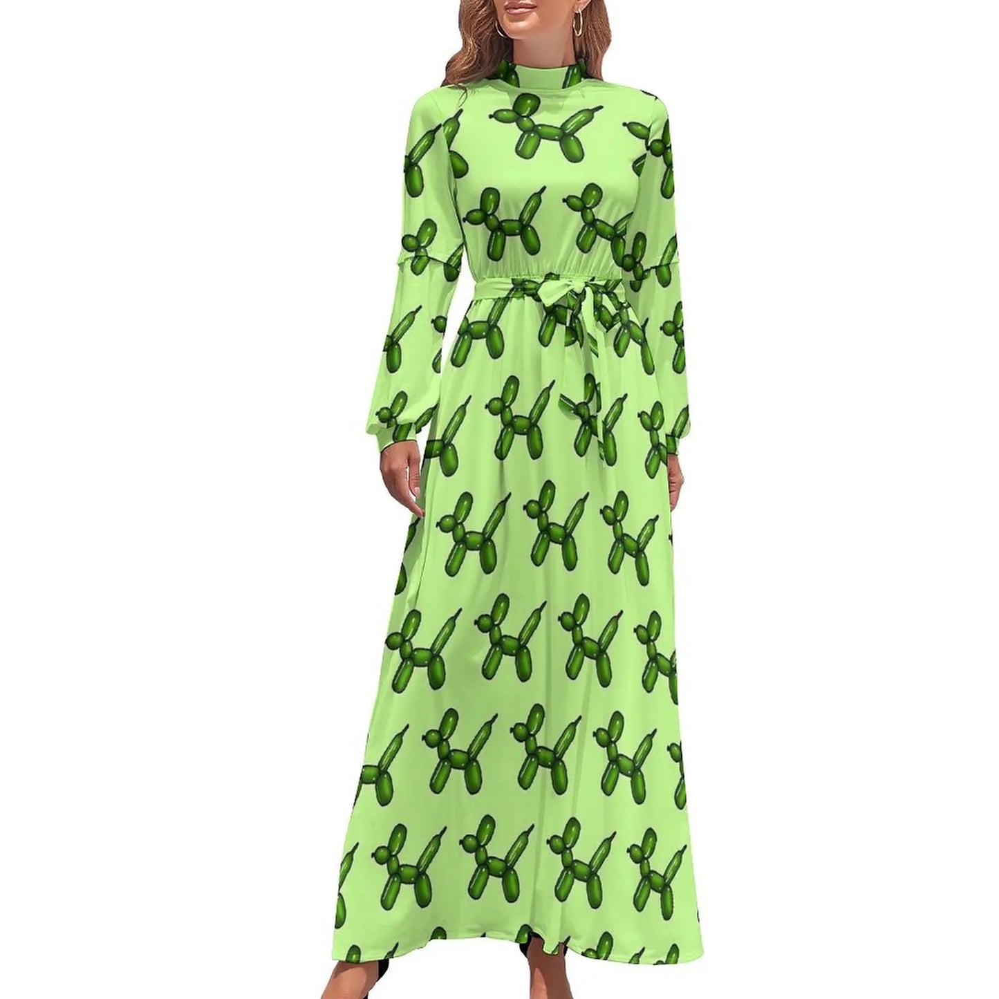 Balloon Dogs Dress Long Sleeve Animal Print Elegant Maxi Dress High Waist Casual Custom Bohemia Long Dresses Gift - Seprincess