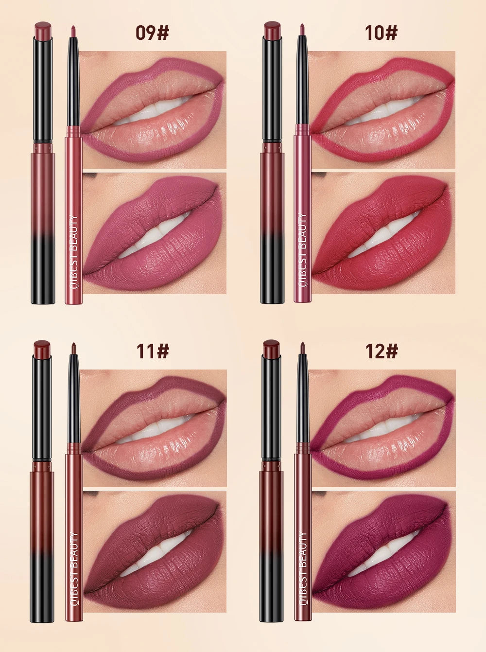 QIBEST 2pcs Matte Lipstick Lipliner Pen Makeup Set Nude Lip Liner Pencil Long Lasting Lipstick Pen Contour Waterproof Lip Stain - Seprincess