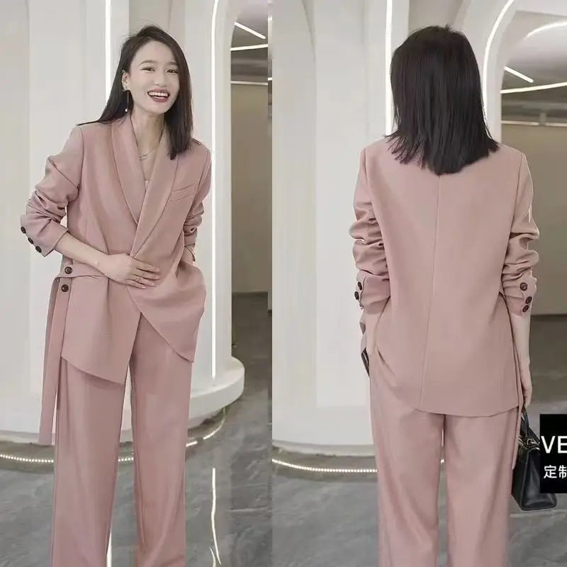 Women's Spring Autumn New Casual Suit Jacket Matching Set Korean Elegant Loose Blazers Wide Leg Pants Two Piece Female Clothing - Seprincess