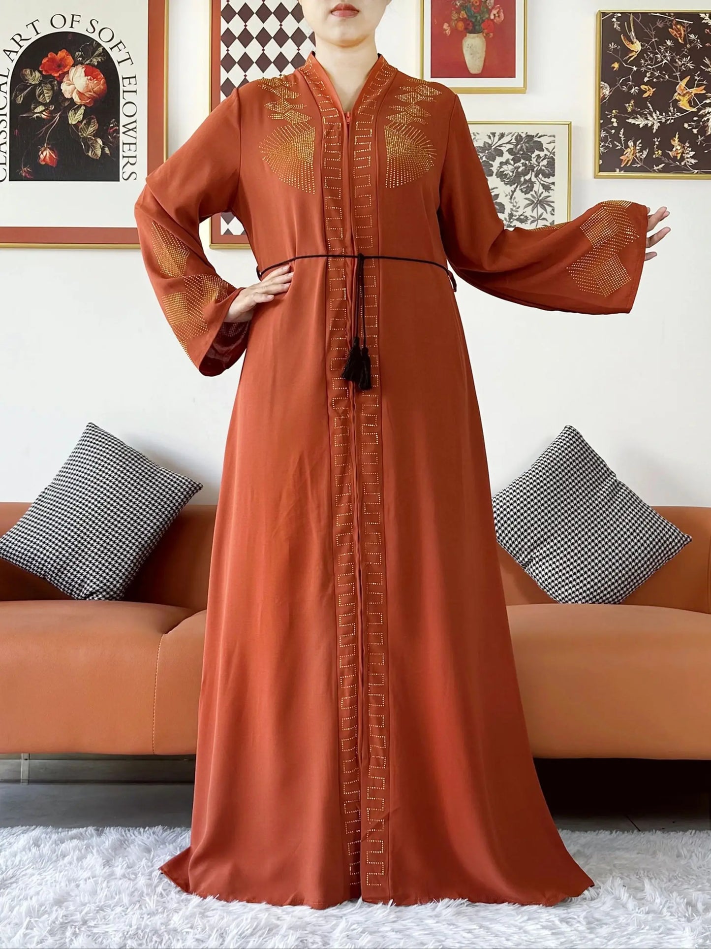 New Women Elegant Dress Chiffon Open Abaya with Zipper Muslim Women Dress Islamic Clothing Cardigan Abaya Women Muslim Dress