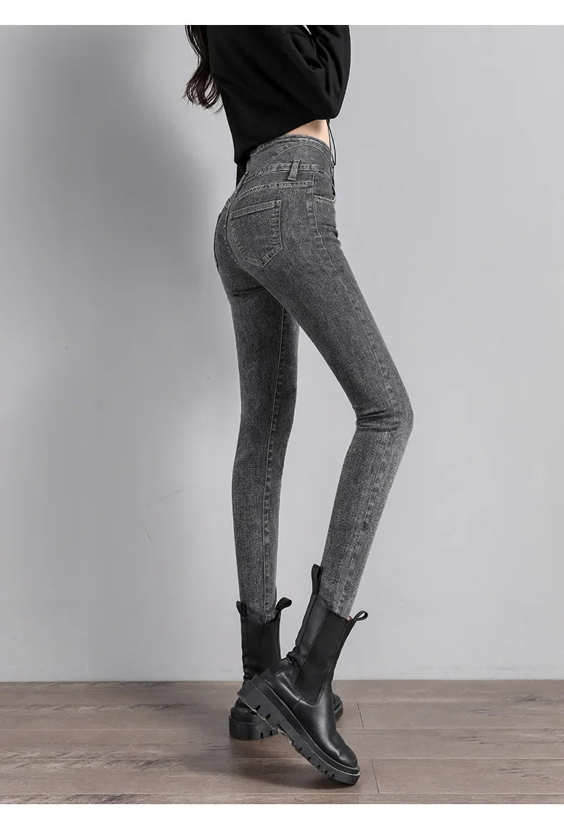 Black High-waisted Slimming Denim Jeans For Women Butt-lifting Tummy-control Features