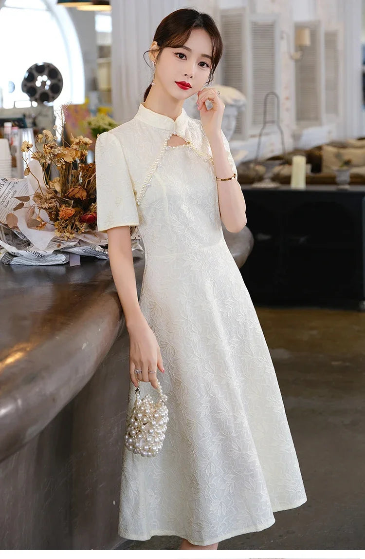 Summer New Retro Short Sleeve Wedding Lace Cheongsam Chinese Traditional Modern Women Qipao Dress - Seprincess