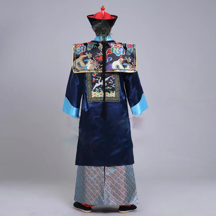 Ancient Black Military Official Civil Official Uniform Qing Dynasty Ancient Clothes Men's Cheongsam Sent Hat Buddha Beads Shawl - Seprincess