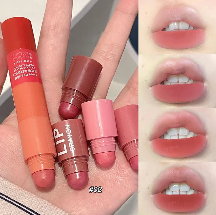 Gege Bear 4 in 1 Velvet Matte Crayon Lipstick Super Stay Makeup Pink Red Long Wear Waterpoof Non-Stick Cup Tiny Lip Stick - Seprincess