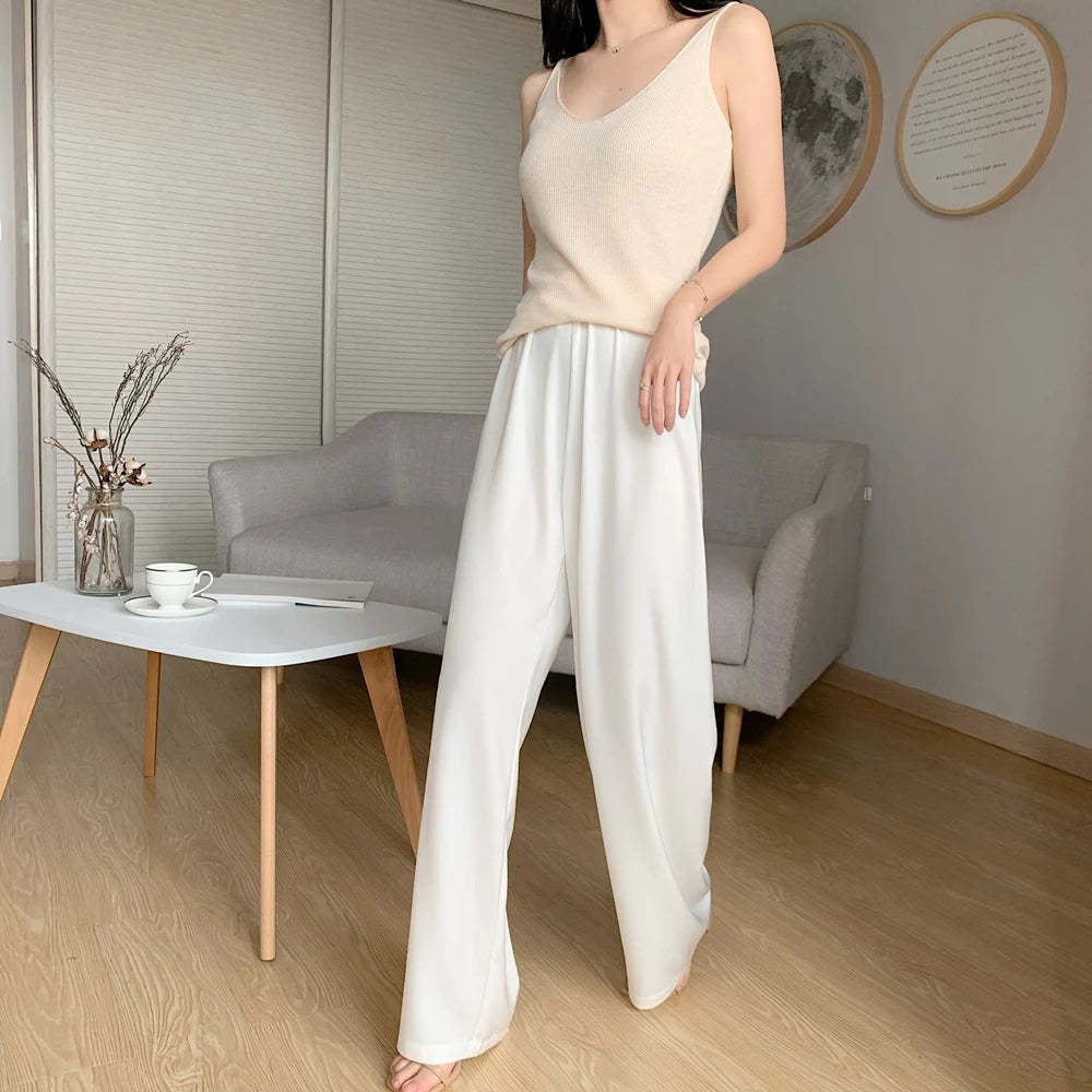 Acetate Satin Wide-Leg Pants for Women 2022 Summer New High Waist Drooping Mop Trousers Baggy Straight Trousers Tide