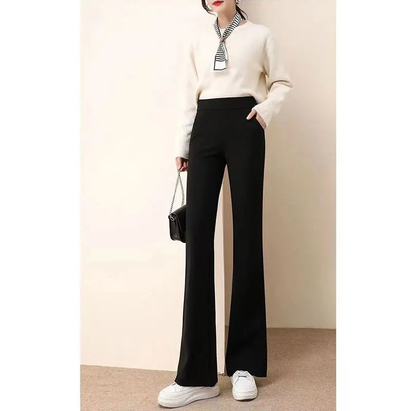 Women's Autumn Fashion Office Lady Simplicity Black Trousers Women Clothing Casual All-match Temperament High Waist Flare Pants