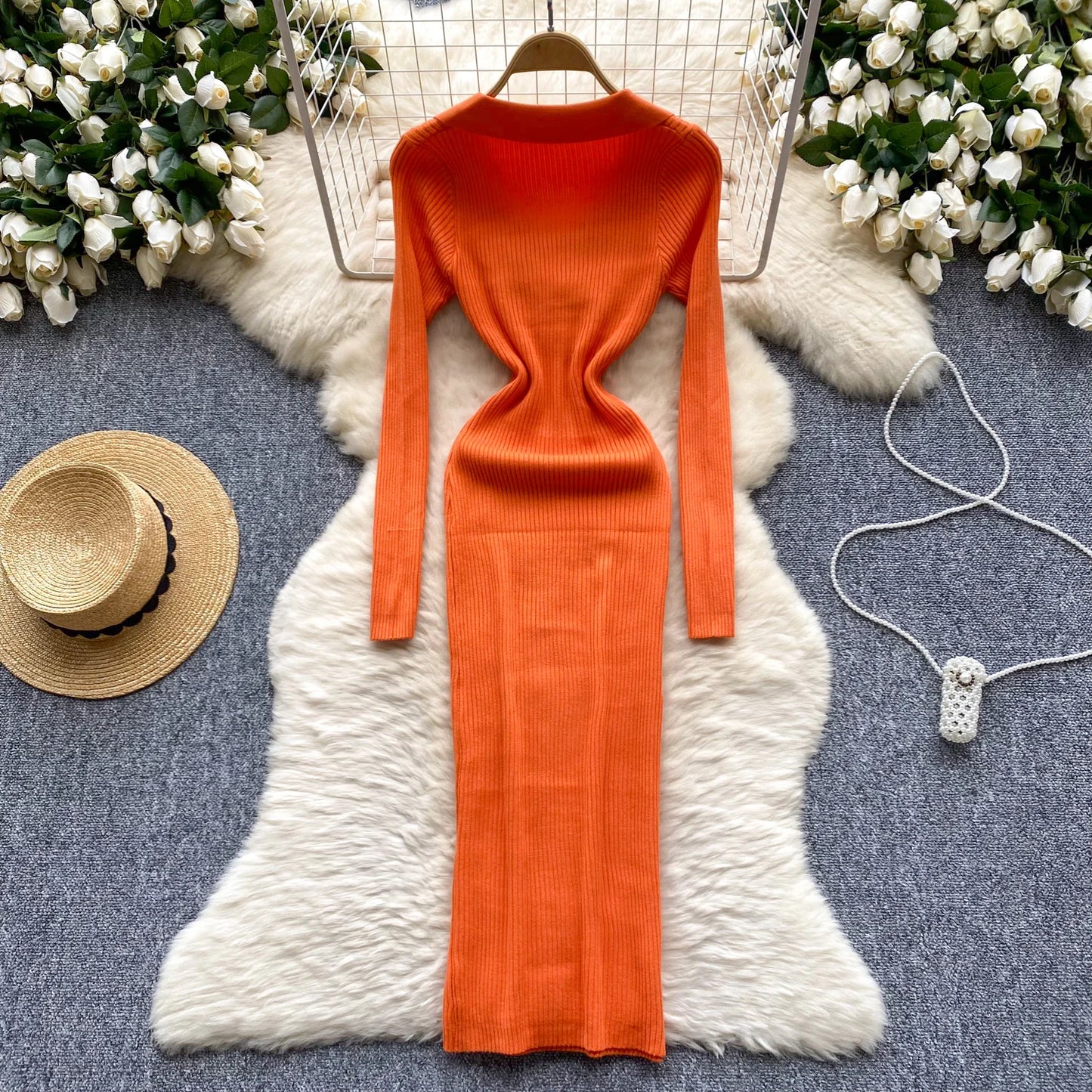 SINGREINY French Vintage Sweater Dress 2024 Ladies Lapel Long Sleeves Autumn Fashion Solid Basics Bodycon Knitted Long Dress