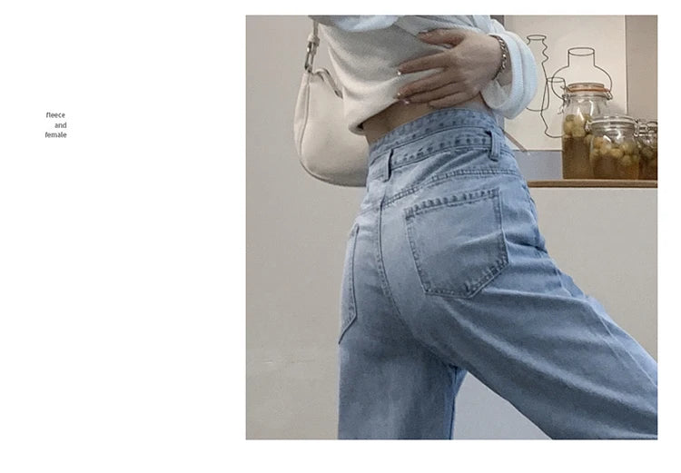 Fashion Denim Jeans Women Casual Autumn Spring Button Design Pants Loose Straight Brand High Quality New Arrivals Trousers