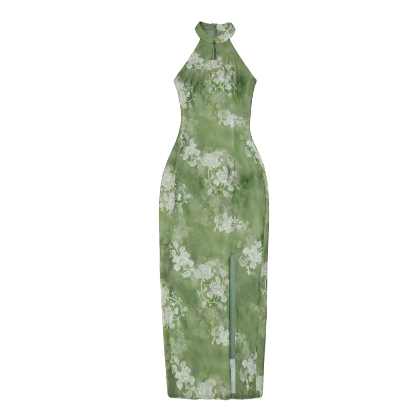 2024 New Improved Cheongsam Qipao Daily Summer Youth Style Elegant New Chinese Green Hanging Neck Evening Wedding Dress for Wome - Seprincess