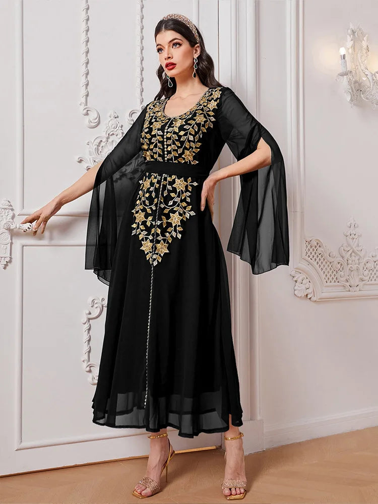 Dubai Embroidered Abayas for Women Muslim Evening Dress Turkey Kaftan Saudi Arabic Robe Caftan Marocain Femme Jalabiya Djellaba - Seprincess