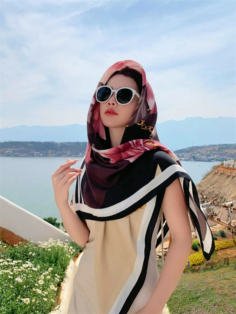 HOT 130x130cm large Velvet Texture Squar Travel Scarf Beach Dress Bikini Sarong Wrap Women Brazilian Swimsuit Bathing Cover-ups - Seprincess