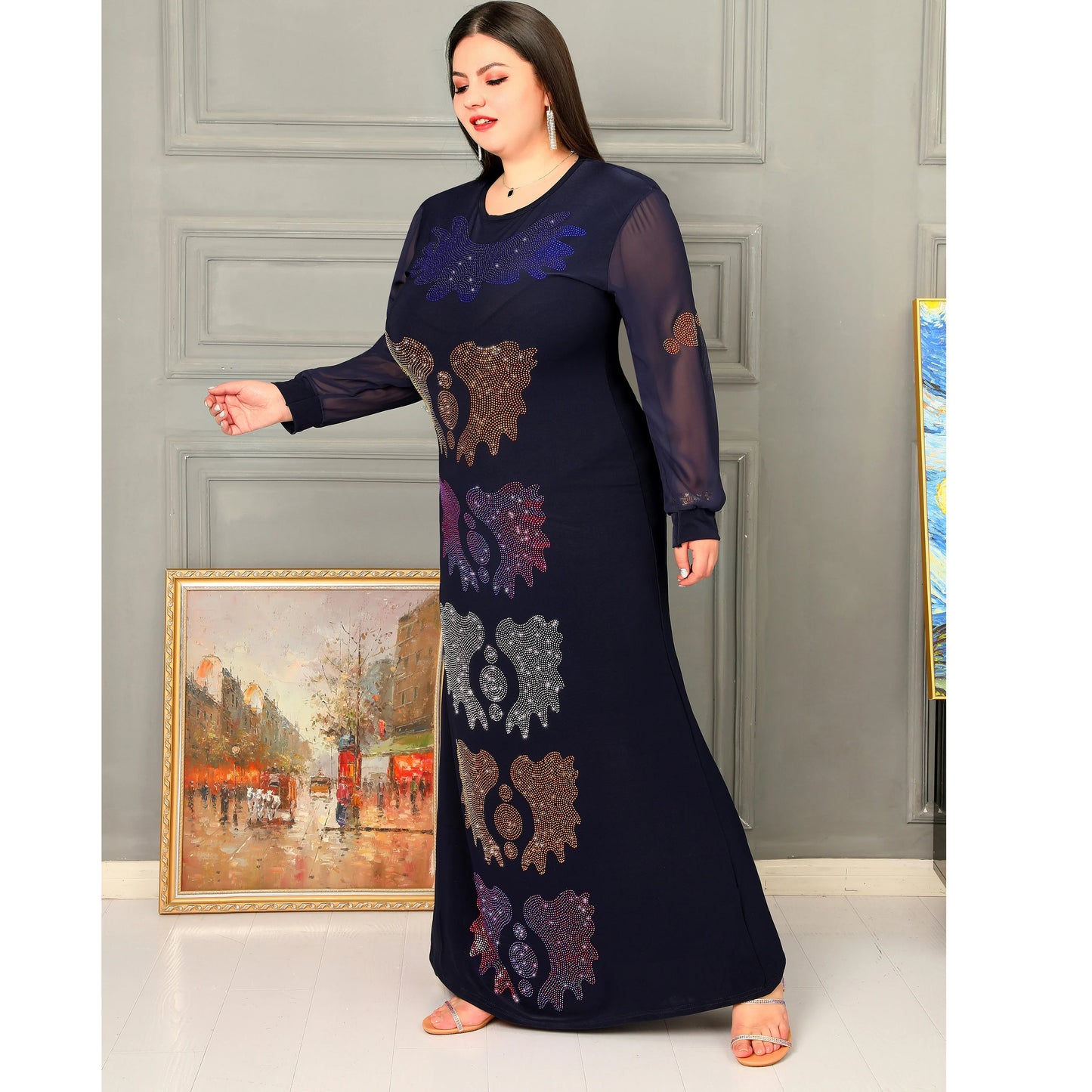 Muslim Dress Women's Long Dress Dubai Abaya Delicate Butterfly Pattern Chiffon Sheer Long Sleeve Party Birthday Party Everyday - Seprincess