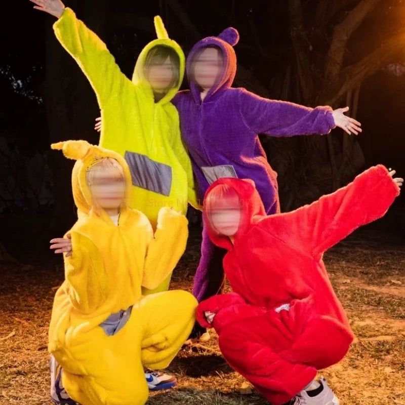 Adult Kids Teletubbies Costumes Soft Long Sleeves Piece Pajamas Costume Lala Home Clothes Cosplay Unisex Halloween Party Wear - Seprincess