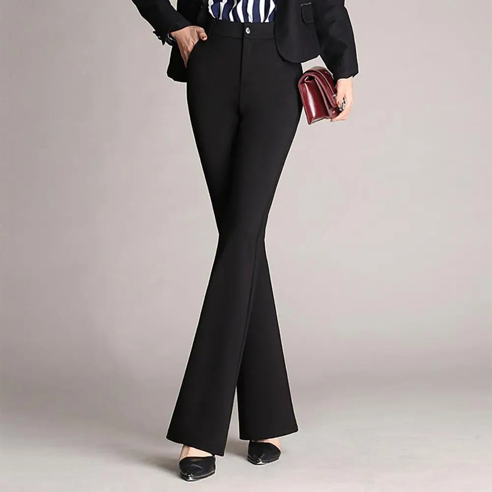 Fashion Tighten Belly Flared Style Solid Colors Elastic Formal Long Stretch Office Lady Trouser Long Trousers Straight