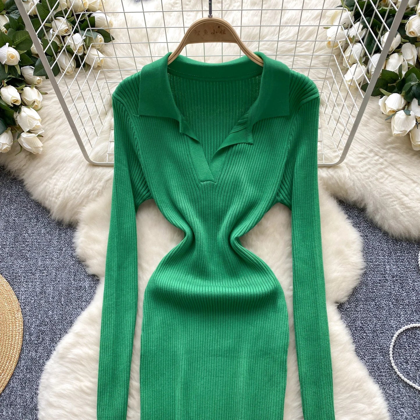 SINGREINY French Vintage Sweater Dress 2024 Ladies Lapel Long Sleeves Autumn Fashion Solid Basics Bodycon Knitted Long Dress